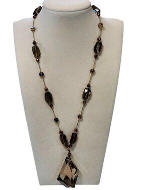 Necklace Gold Glass Prism Beads Vtg Chunky 14"